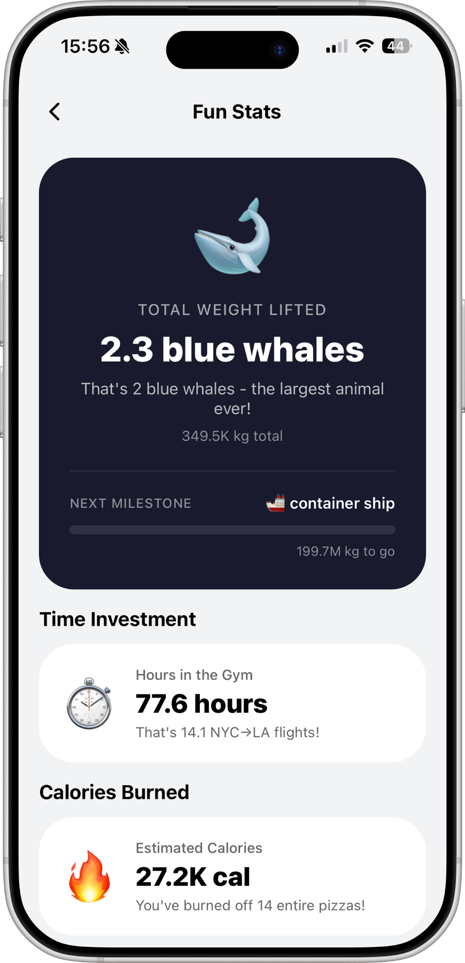 Fun workout statistics and milestones