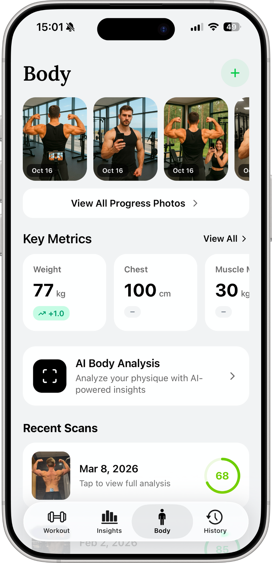 Body measurements and progress photos